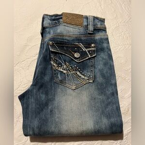 Blue Boot Cut Jeans with Faded Vintage Look